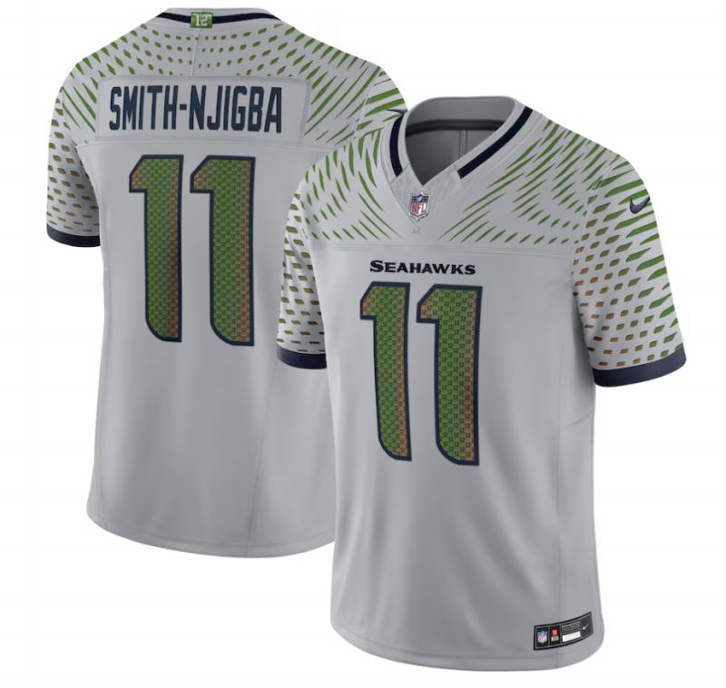 Men 2025 Seattle Seahawks #11 Smith-Njigba grey 5th generation Throwback Nike Limited NFL Jersey style 09->seattle seahawks->NFL Jersey